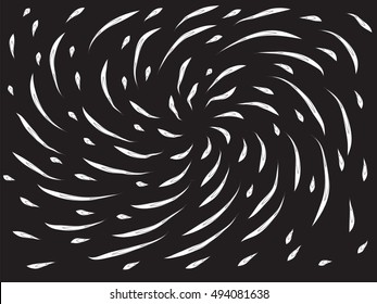 White spiral pattern on a black background. Drop in a circle