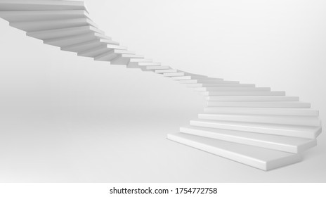 White spiral staircase isolated on background. Vector realistic mockup of empty circular stair with white concrete steps. Concept of progress, business development and future success