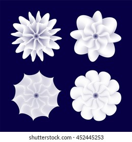 White spirally twisted figure with a glowing effect. Blue background. Vector illustration.