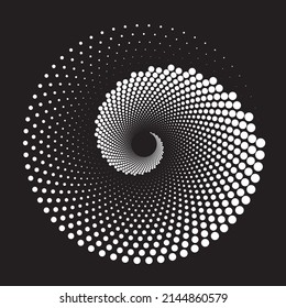 White Spirograph pattern on black background. White spiral vortex on dark backdrop. Universe objects. Isolated vector illustration on dark background.