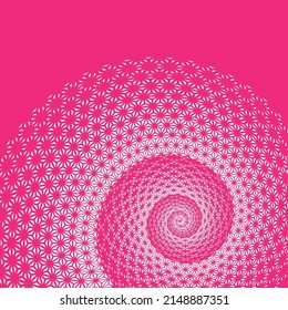 White spirograph pattern on pink background. Half tone spiral vortex on pink backdrop. Universe objects. Isolated vector illustration on color background.