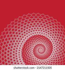 White spirograph pattern on red background. Half tone spiral vortex on red backdrop. Universe objects. Isolated vector illustration on color background.