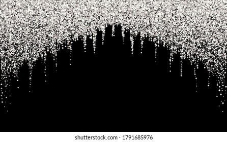 Weißer Splash, heller schwarzer Hintergrund. Weihnachts-Polka-Illustration. Silberrunde Glamour-Postkarte. Dot Art Wallpaper.