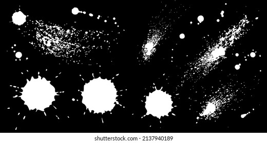 White splash ink set.  Black spat stains. Splatter collection. Vector illustration