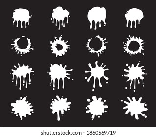 White splash isolated on black background. Vector illustration.
 Set brush sign and icon.