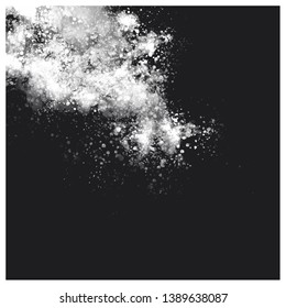 White splash on a dark, black background. Watercolor abstract backdrop. Watercolour vector illustration. Monochrome, grayscale screen. Copy, free space for text or graphic design.