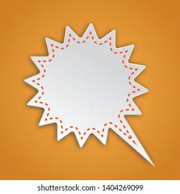 White splash speech bubble with orange seam on the blue background. Eps 10 vector file.