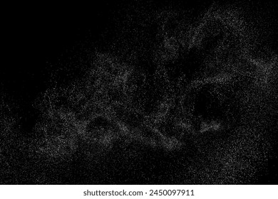 White splash texture overlay. Vector wave on black background. Light pattern textured. Abstract grain noise. Water realistic effect. Illustration, EPS 10.
