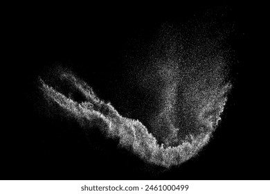 White splash texture overlay. Vector wave on black background. Light pattern textured. Abstract grain noise. Water realistic effect. Illustration, EPS 10.
