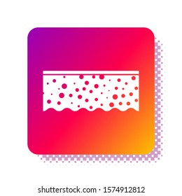 White Sponge with bubbles icon isolated on white background. Wisp of bast for washing dishes. Cleaning service logo. Square color button. Vector Illustration