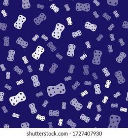 White Sponge with bubbles icon isolated seamless pattern on blue background. Wisp of bast for washing dishes. Cleaning service logo.  Vector Illustration
