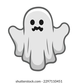 White Spooky Ghost Costume. Halloween Icon Vector Illustration