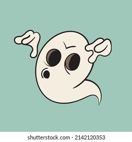 White spooky Ghost. Vintage toons: funny character, vector illustration trendy classic retro cartoon style 30s.