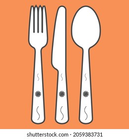 white spoon fork and knife orange background