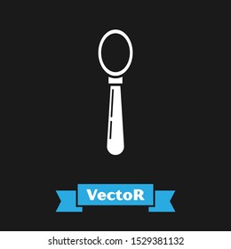 White Spoon icon isolated on black background. Cooking utensil. Cutlery sign.  Vector Illustration