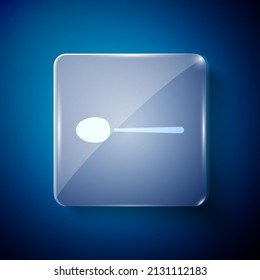 White Spoon icon isolated on blue background. Cooking utensil. Cutlery sign. Square glass panels. Vector Illustration