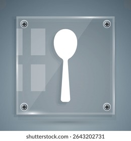 White Spoon icon isolated on grey background. Cooking utensil. Cutlery sign. Square glass panels. Vector
