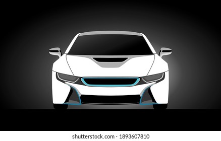 White sport car. Front view. Vector illustration.