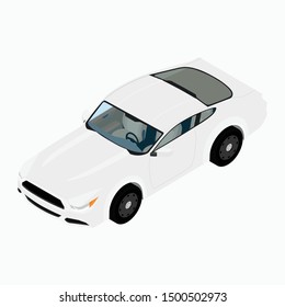 White sport car isometric view. Generic car. Sport car isolated on white background