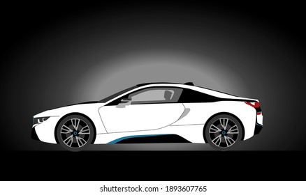 White sport car. Side view. Vector illustration.