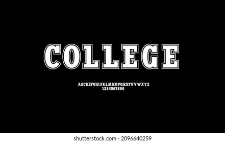 White sport font, bold slab serif alphabet, uppercase letters from A to Z and numbers from 0 to 9, vector illustration 10EPS