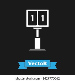 White Sport football mechanical scoreboard and result display icon isolated on black background.  Vector Illustration