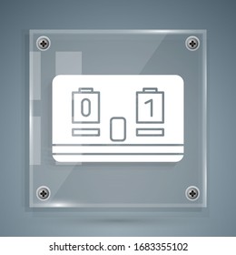 White Sport hockey mechanical scoreboard and result display icon isolated on grey background. Square glass panels. Vector Illustration