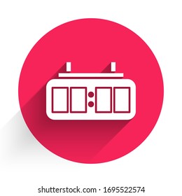 White Sport hockey mechanical scoreboard and result display icon isolated with long shadow. Red circle button. Vector Illustration