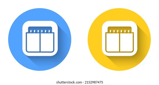 White Sport mechanical scoreboard and result display icon isolated with long shadow background. Circle button. Vector