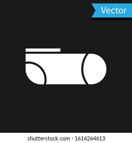 White Sport socks icon isolated on black background.  Vector Illustration