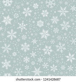 White spot snow flake tracery seamless pattern on gray. Abstract geometric texture background vector illustration. Winter xmas new year ornament for prints, package, wrapping paper, greeting card