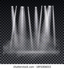 White spotlight. Bright lighting with spotlights of the stage on transparent background