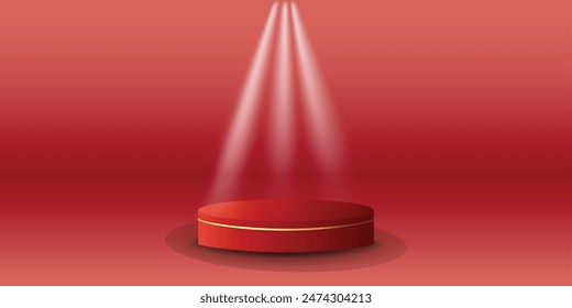 Weiße Scheinwerfer Podium Display mit Hintergrund in der gleichen Farbe wie das Podium. Modernes Studio, Wandszenen-Mode, Bühnenpodestszene mit Auszeichnung. 3D-Rendering