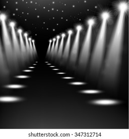 White spotlights shining in perspective view background