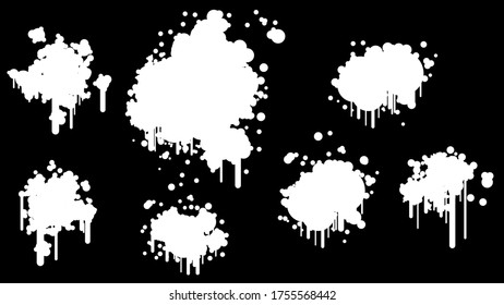 White Spray Different Set Paint Blot Element Vector Object Brush