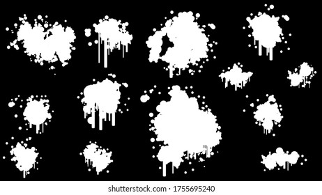 White Spray Different Set Paint Blot Element Vector Object Brush