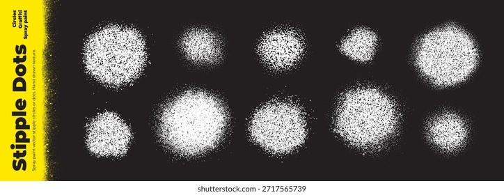 Pintura punteada de spray blanco disuelve puntos sobre fondo negro. Redondos punteados con textura de ruido. Gradientes de pintura en aerosol granulado. Polvo punteado, partículas de azúcar. Efecto aerosol de aerógrafo de Vector.