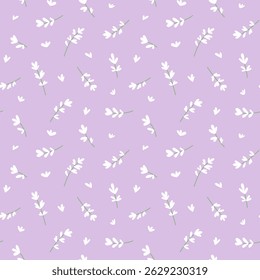 White sprigs cartoon flat seamless pattern isolated on lilac background