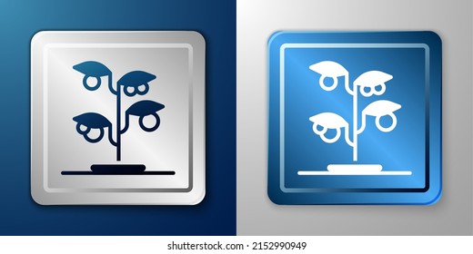 Weißes Sprout Symbol einzeln auf blauem und grauem Hintergrund. Saatgut und Saatgut. Bleischild. Leaf Natur. Silber und blauer Quadrat-Button. Vektorgrafik