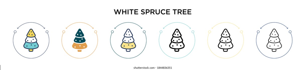 Icono de árbol de abeto blanco en el estilo relleno, delgado, contorno y trazo. Ilustración vectorial de dos íconos vectores de árbol de abeto blanco y negro se puede usar para móviles, ui, web