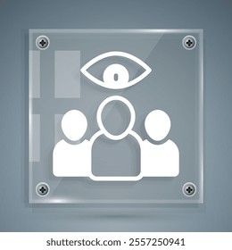 White Spy, agent icon isolated on grey background. Spying on people. Square glass panels. Vector