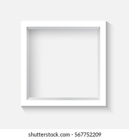 White square 3D photo frame on a light gray background