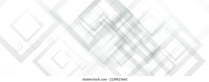 White Square 3d Vector Panoramic Background. Contemporary Rectangular Frame. Grey Shape Banner. Gray Mosaic Design.