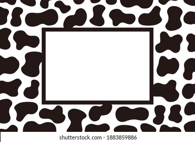 Weiße quadratische und Schwarz-Rahmen-Design-Illustration auf Animal Print, Ox oder Kuh-Texturhintergrund. Postkartengröße.