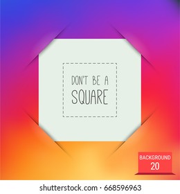 White square blank photo frame inserted in a slots. Colorful smooth gradient as a background.