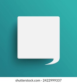 White square blank speech bubble isolated on green background. Thinking sign oval symbol with blank space for text, quote, message. Minimal social banners, price tags, stickers, posters, badges.