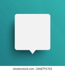 White square blank speech bubble isolated on green background. Thinking sign oval symbol with blank space for text, quote, message. Minimal social banners, price tags, stickers, posters, badges.