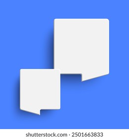 White square blank speech bubble on blue background. Speak bubble text, chat box, message outline modern vector illustration design. Minimal social network chatting windows. Question, answer