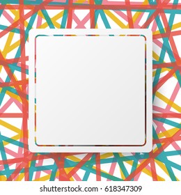 White square board and border on colorful line abstract design background concept