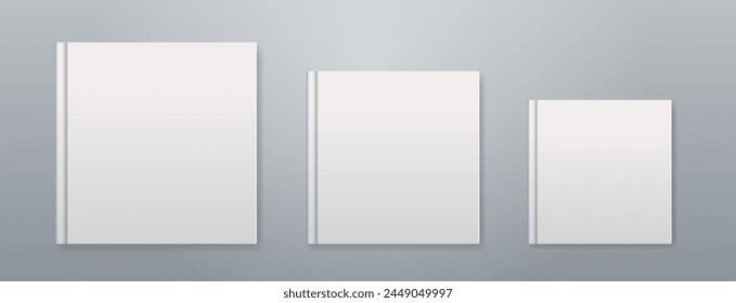 White square books set. Different size blank notebook mockup set